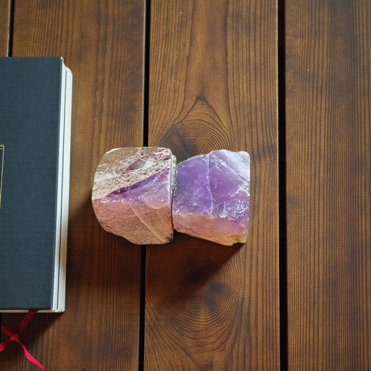 Natural Amethyst Stone Set of 2 polished purple crystals for meditation, chakra healing, stress relief, and peaceful energy