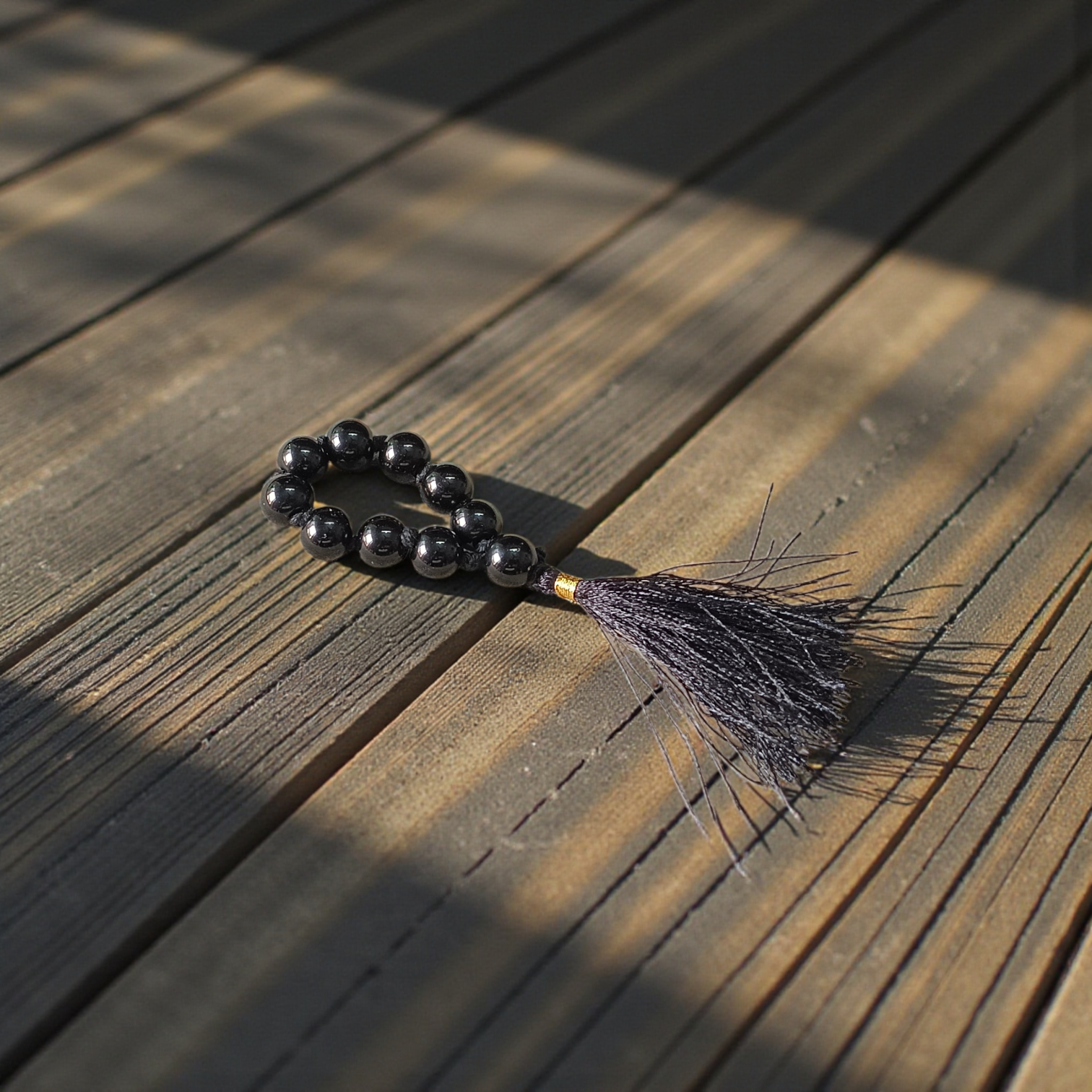 Natural Black Agate Finger Mala 9+1 beads, Kaka Hakik 8mm lab-certified mala for meditation and mantra chanting