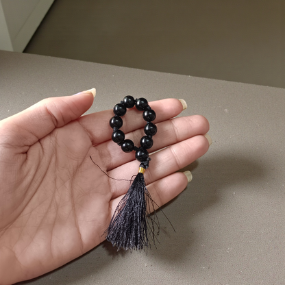 Natural Black Agate Finger Mala 9+1 beads, Kaka Hakik 8mm lab-certified mala for meditation and mantra chanting