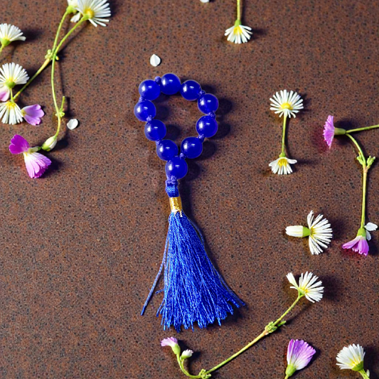 Natural Blue Agate Finger Mala 9+1 beads, Neela Hakik 8mm lab-certified beads for meditation and mantra chanting
