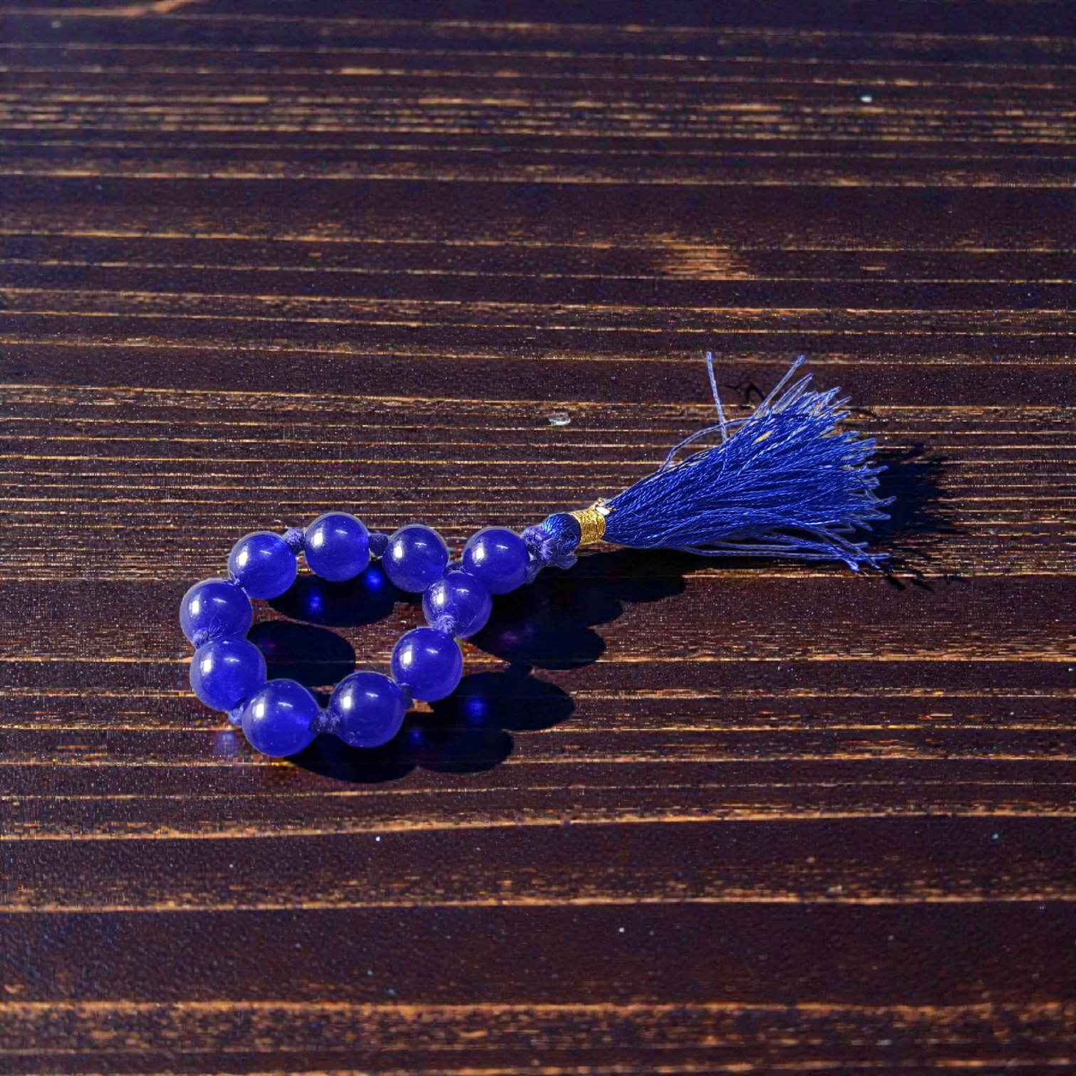 Natural Blue Agate Finger Mala 9+1 beads, Neela Hakik 8mm lab-certified beads for meditation and mantra chanting