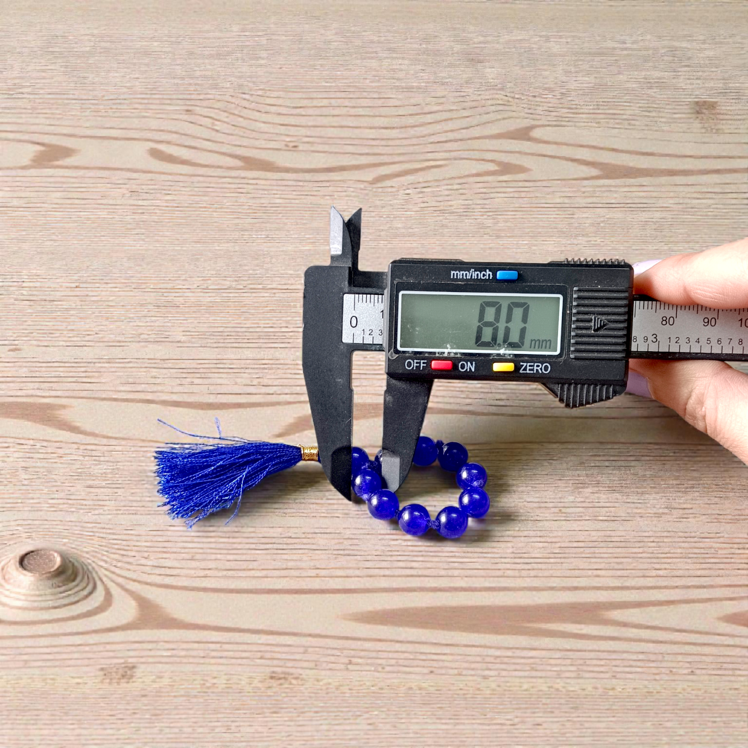 Natural Blue Agate Finger Mala 9+1 beads, Neela Hakik 8mm lab-certified beads for meditation and mantra chanting