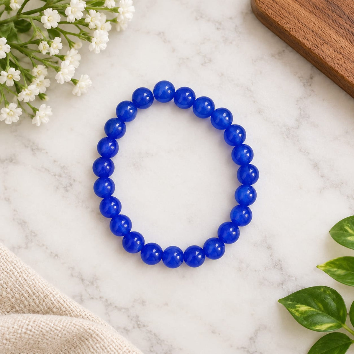 Natural Blue Agate Mala and Bracelet Combo Set | Blue Hakik Lab Certified