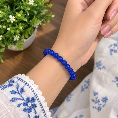 Natural Blue Agate Mala and Bracelet Combo Set | Blue Hakik Lab Certified