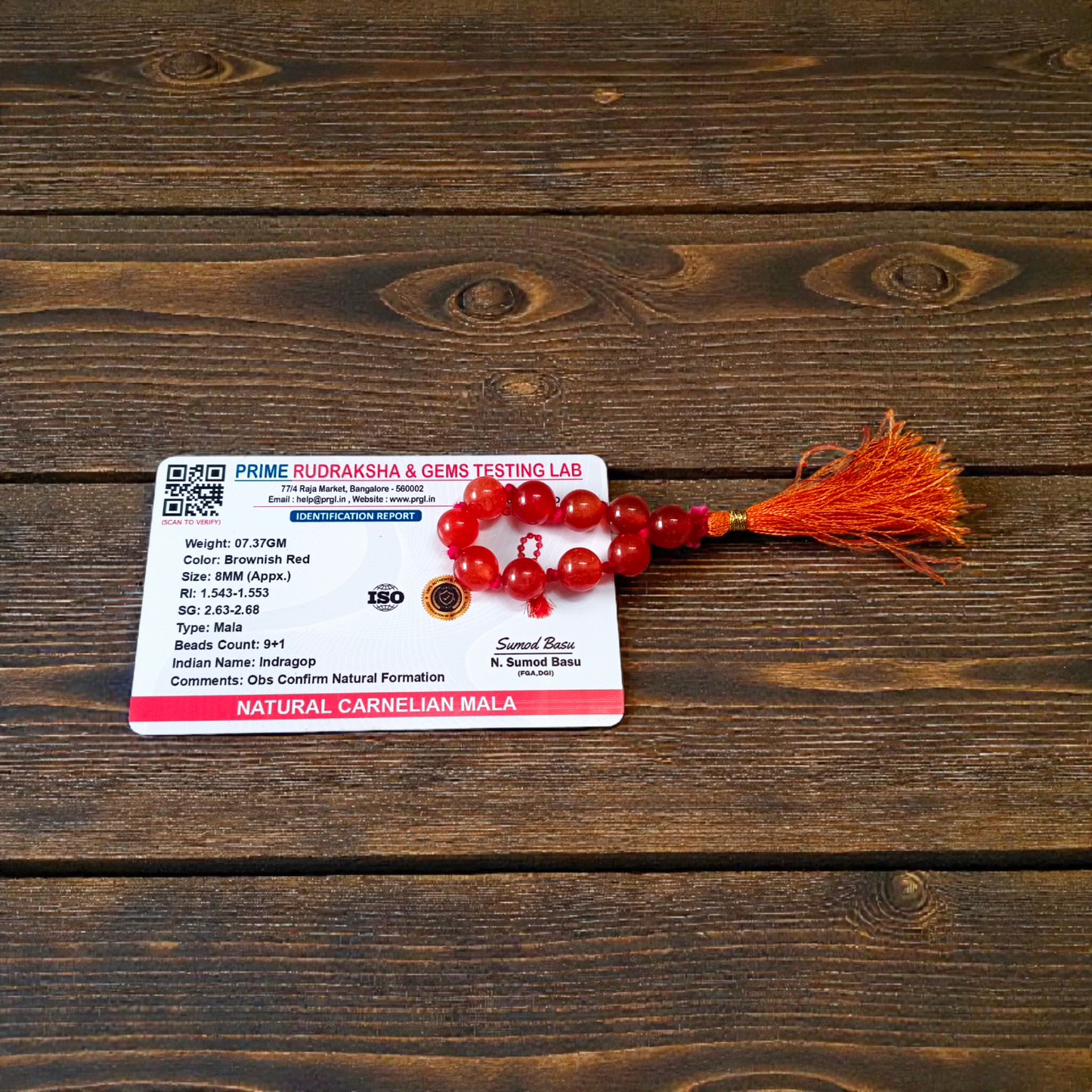 Natural Carnelian Finger Mala 9+1 Beads, 8mm lab-certified stones, meditation and prayer accessory