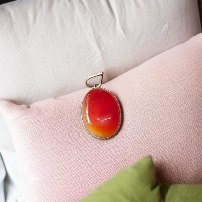 Natural Carnelian & Orange Aventurine gemstone pendant with metal cap, handcrafted and lab-certified for healing and spiritual use