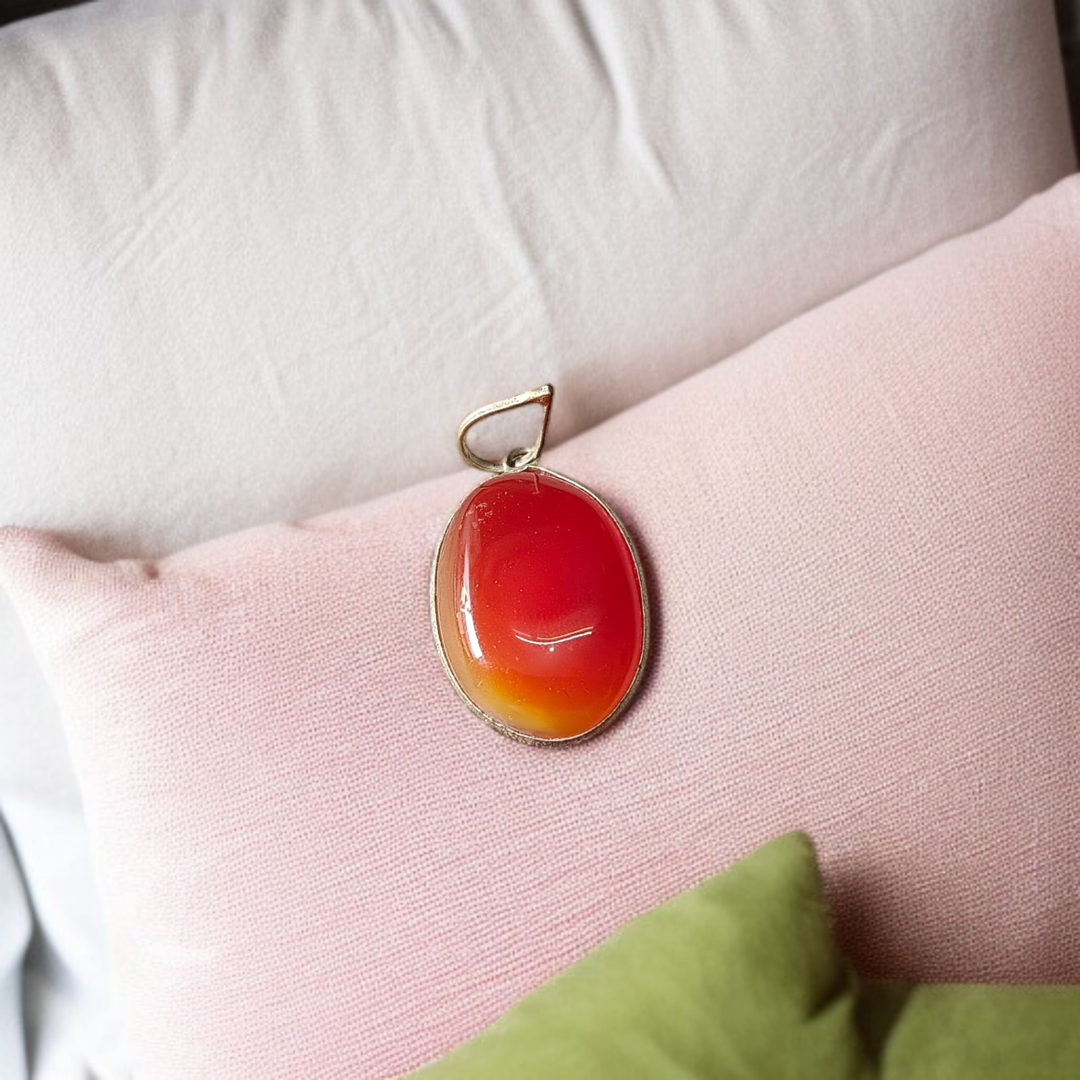 Natural Carnelian & Orange Aventurine gemstone pendant with metal cap, handcrafted and lab-certified for healing and spiritual use
