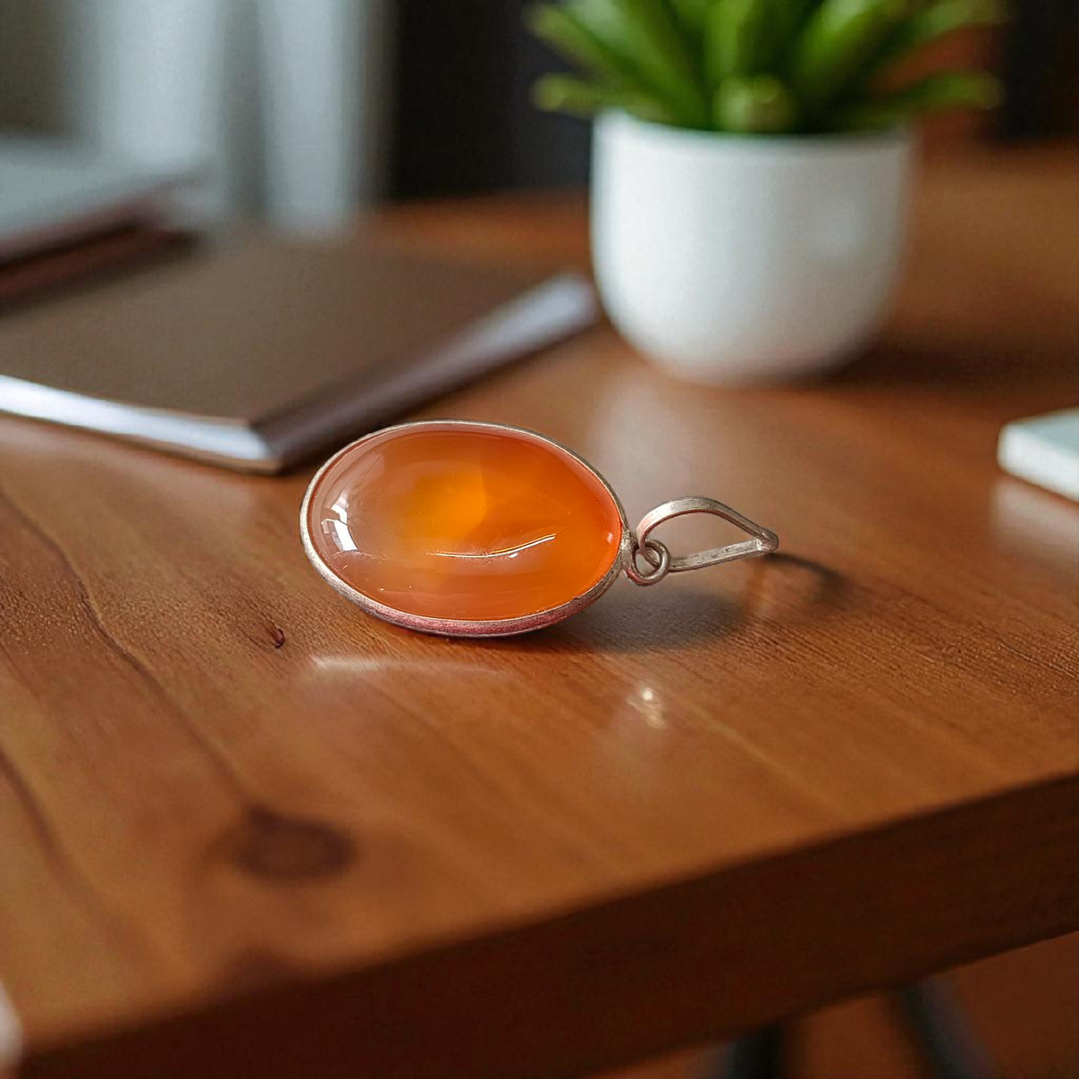 Natural Carnelian & Orange Aventurine gemstone pendant with metal cap, handcrafted and lab-certified for healing and spiritual use
