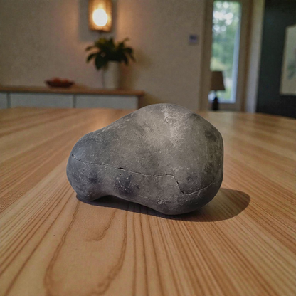Natural Chakra Shaligram stone with visible sacred chakra markings placed in a traditional worship setting