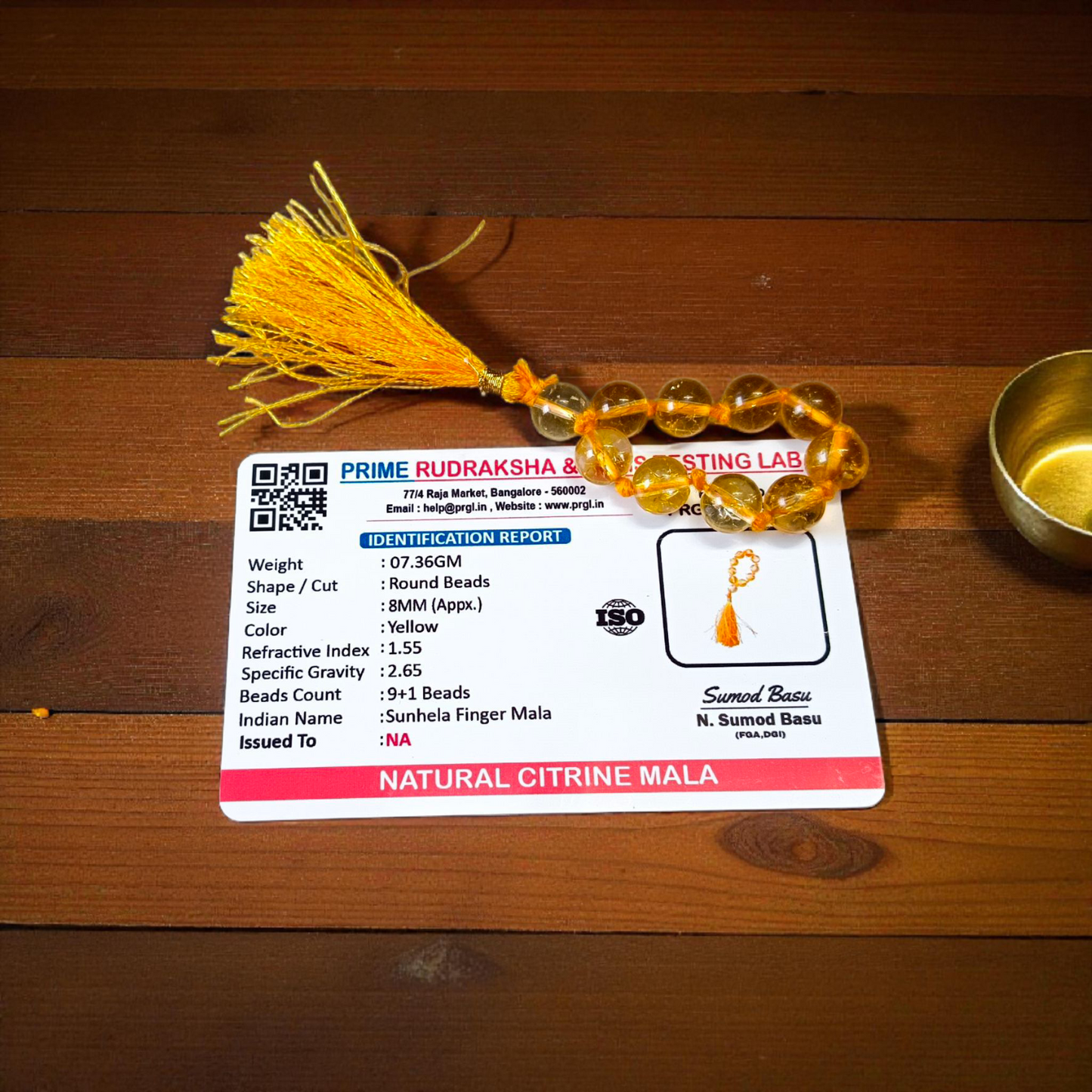 Natural Citrine Finger Mala 9+1 Beads (Sunhela Stone), 8mm Size – Lab Certified Meditation and Japa Mala from Timeshopee