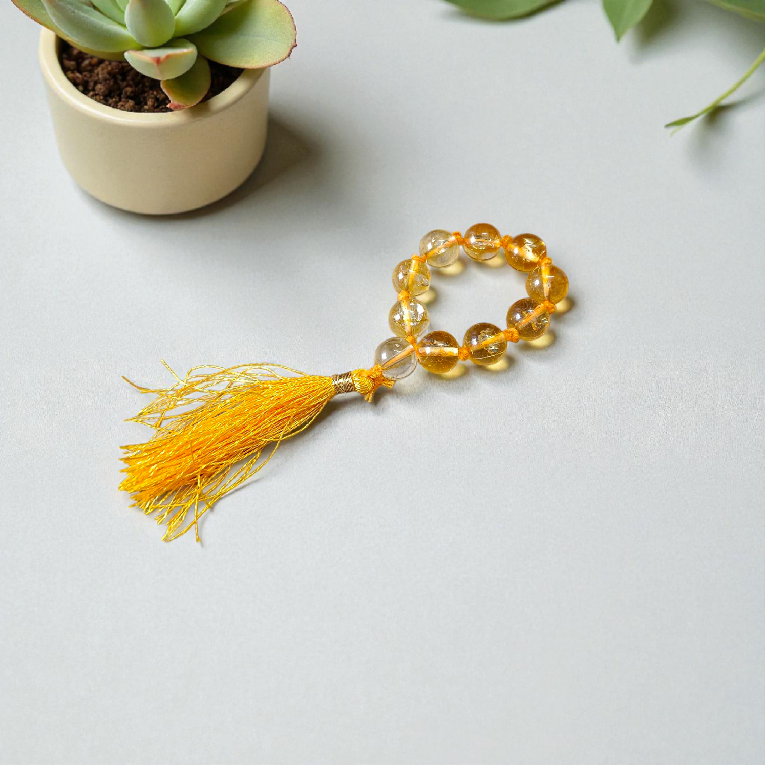 Natural Citrine Finger Mala 9+1 Beads (Sunhela Stone), 8mm Size – Lab Certified Meditation and Japa Mala from Timeshopee