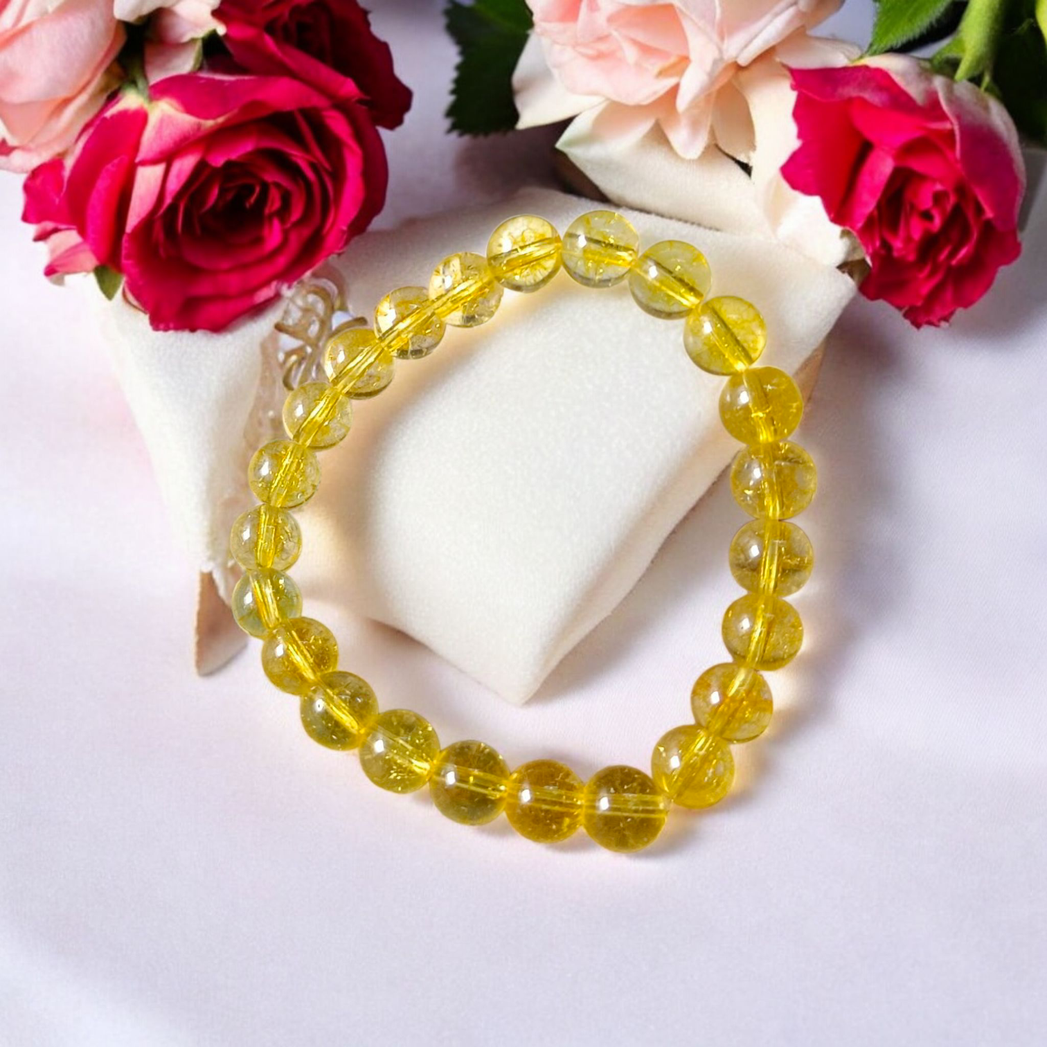 Natural Citrine crystal bracelet with 8mm stretchable beads, ideal for men and women for daily wear, meditation, and spiritual rituals