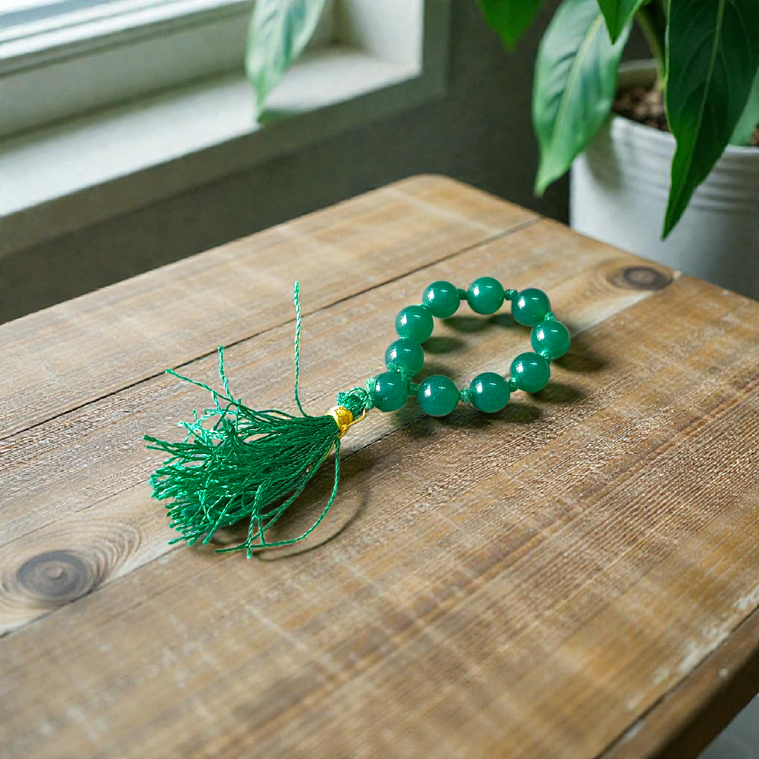 Natural Green Agate Finger Mala 9+1 beads, Hara Hakik 8mm lab-certified mala for meditation and mantra chanting