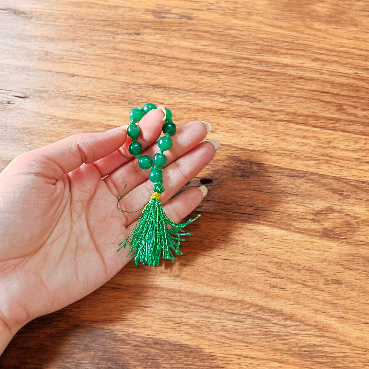 Natural Green Agate Finger Mala 9+1 beads, Hara Hakik 8mm lab-certified mala for meditation and mantra chanting