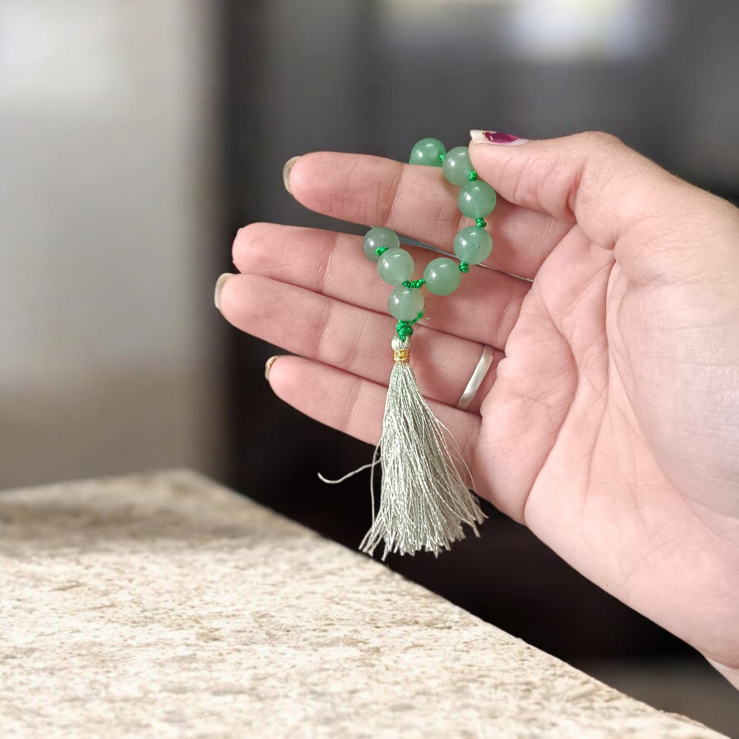 Natural Green Aventurine (Margaj) Finger Mala with 9+1 lab-certified 8mm beads for quick mantra chanting and travel meditation – unisex spiritual mala by Timeshopee