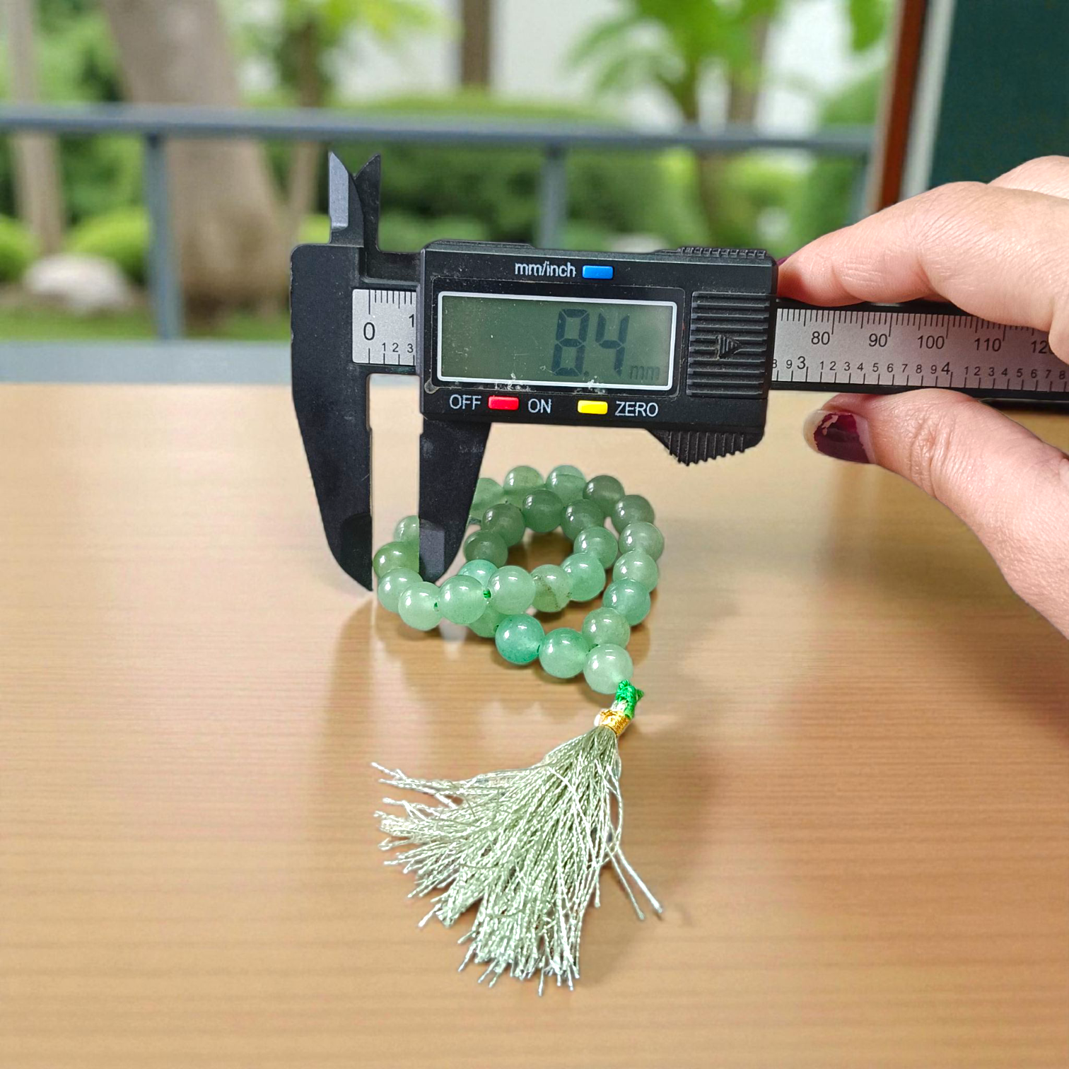 Natural Green Aventurine Margaj Mala with 108+1 beads (8mm) used for meditation, chanting, and healing – lab-certified and handcrafted by Timeshopee