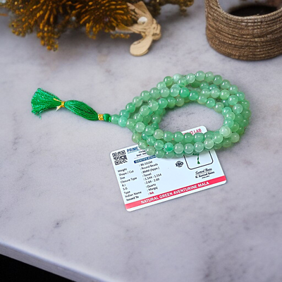 Natural Green Aventurine Mala 108+1 Beads | Margaj | Lab Certified