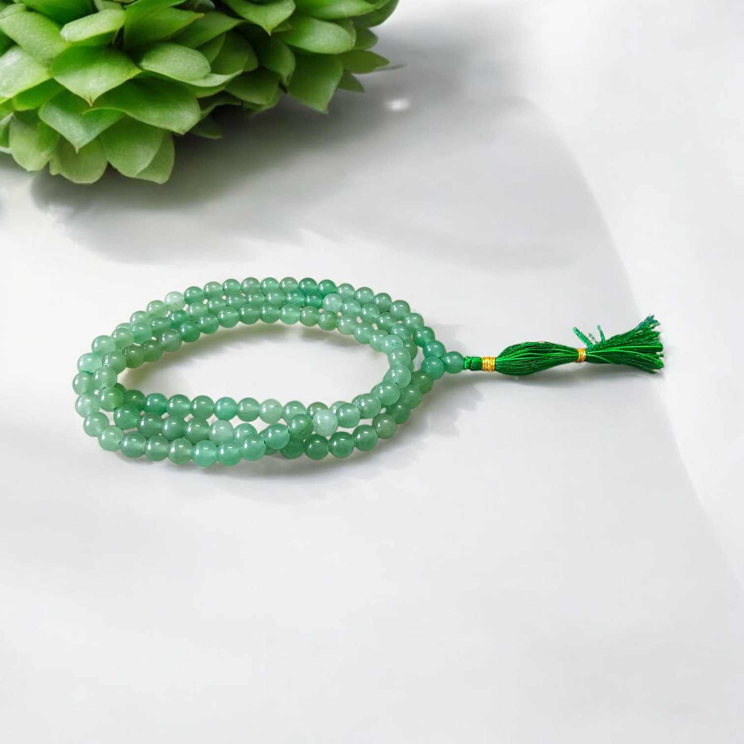 Natural Green Aventurine Margaj Mala with 108+1 beads (8mm) used for meditation, chanting, and healing – lab-certified and handcrafted by Timeshopee