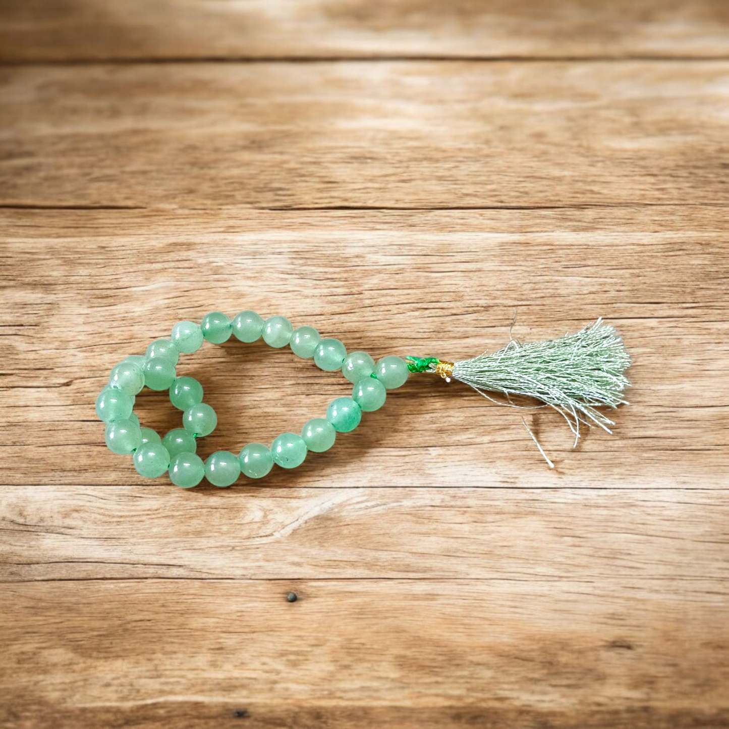 Natural Green Aventurine Margaj Mala with 108+1 beads (8mm) used for meditation, chanting, and healing – lab-certified and handcrafted by Timeshopee