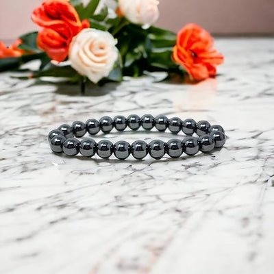 Natural Hematite Bracelet 8-9mm Beads  Stretchable |  Lab Certified | Protection & Grounding