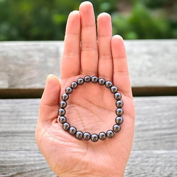 Natural Hematite Bracelet 8-9mm Stretchable Healing Beads Lab Certified for Chakra Balancing and Energy Protection