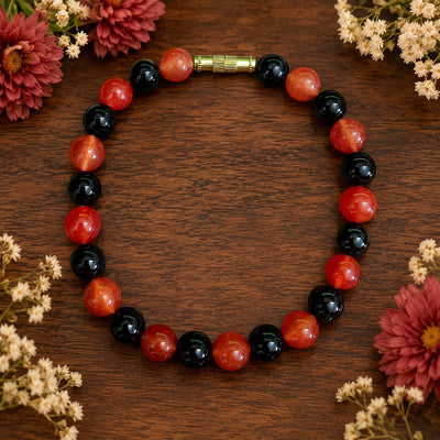Natural Hessonite & Black Agate Bracelet 8MM Lab Certified Gemstone