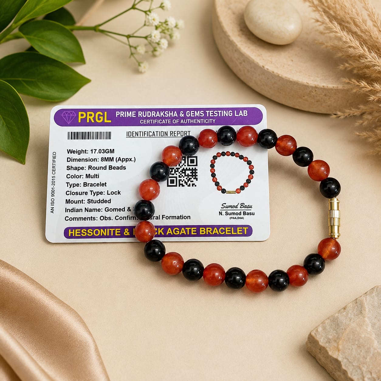 Natural Hessonite Black Agate Bracelet 8MM Lab Certified Gemstone Bracelet for Protection Energy Balance Daily Wear