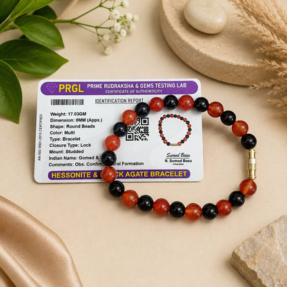 Natural Hessonite Black Agate Bracelet 8MM Lab Certified Gemstone Bracelet for Protection Energy Balance Daily Wear