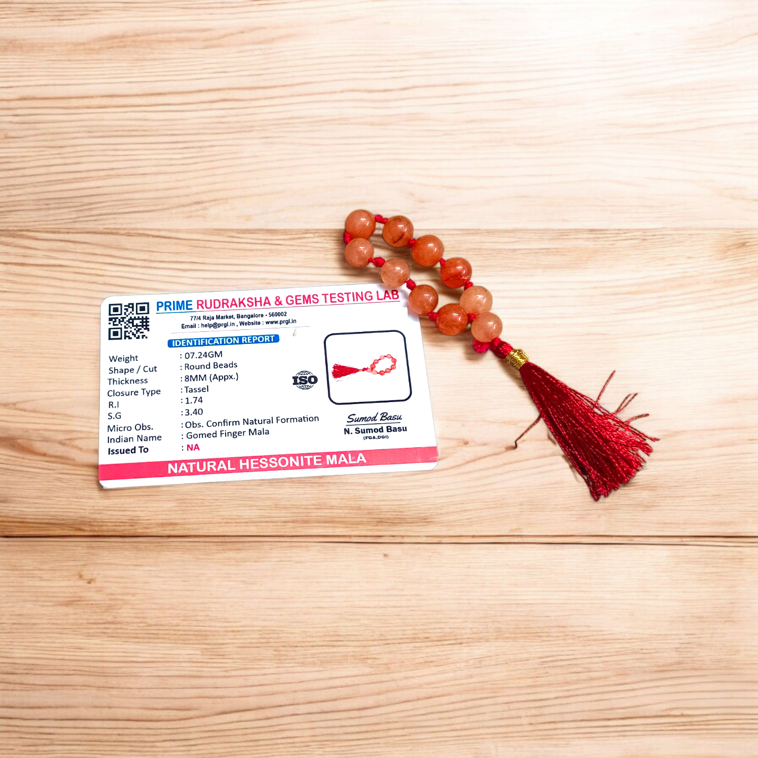 Natural Hessonite (Gomed) Finger Mala 9+1 Beads, 8mm Size – Lab Certified Meditation and Planetary Healing Stone Beads from Timeshopee