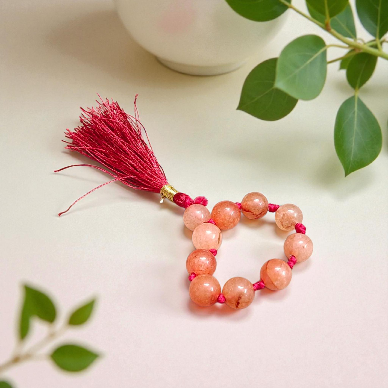 Natural Hessonite (Gomed) Finger Mala 9+1 Beads, 8mm Size – Lab Certified Meditation and Planetary Healing Stone Beads from Timeshopee