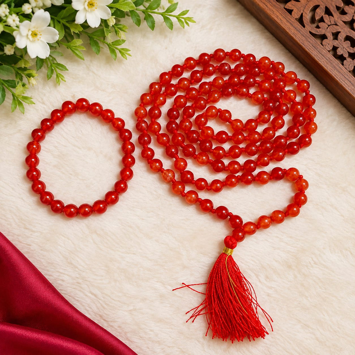Natural Hessonite Gomed Mala and Bracelet Combo Set Lab Certified Spiritual Beads