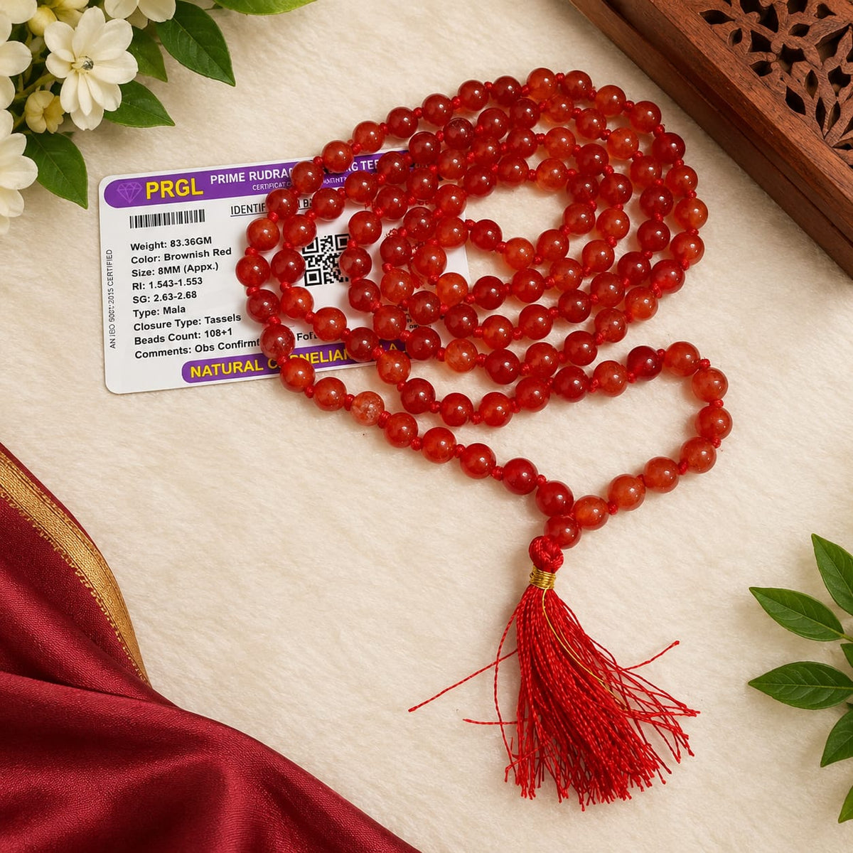 Natural Hessonite Gomed Mala and Bracelet Combo Set Lab Certified Spiritual Beads