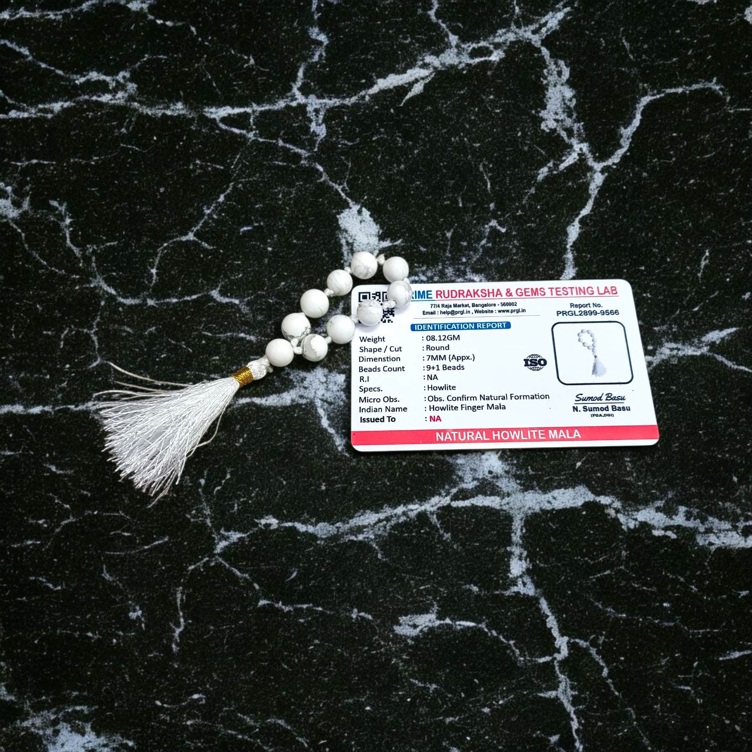 Natural Howlite Finger Mala with 9+1 8mm beads, lab certified, ideal for meditation, chanting, and stress relief – handcrafted and authentic