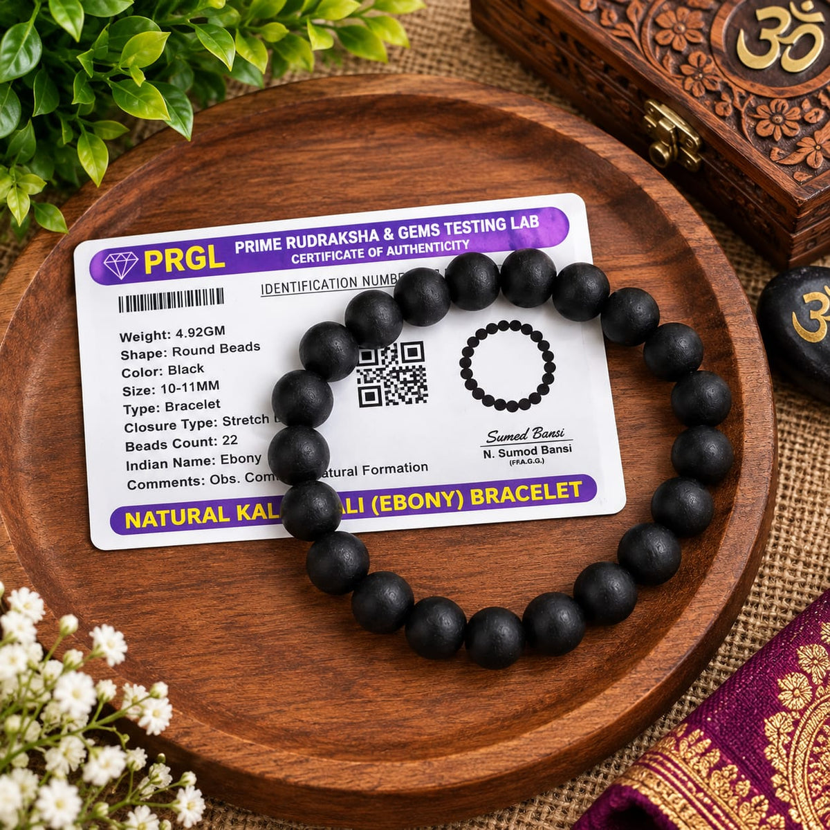 Natural Karungali Ebony Bracelet 10MM Beads Lab Certified Stretchable Meditation Healing Bracelet
