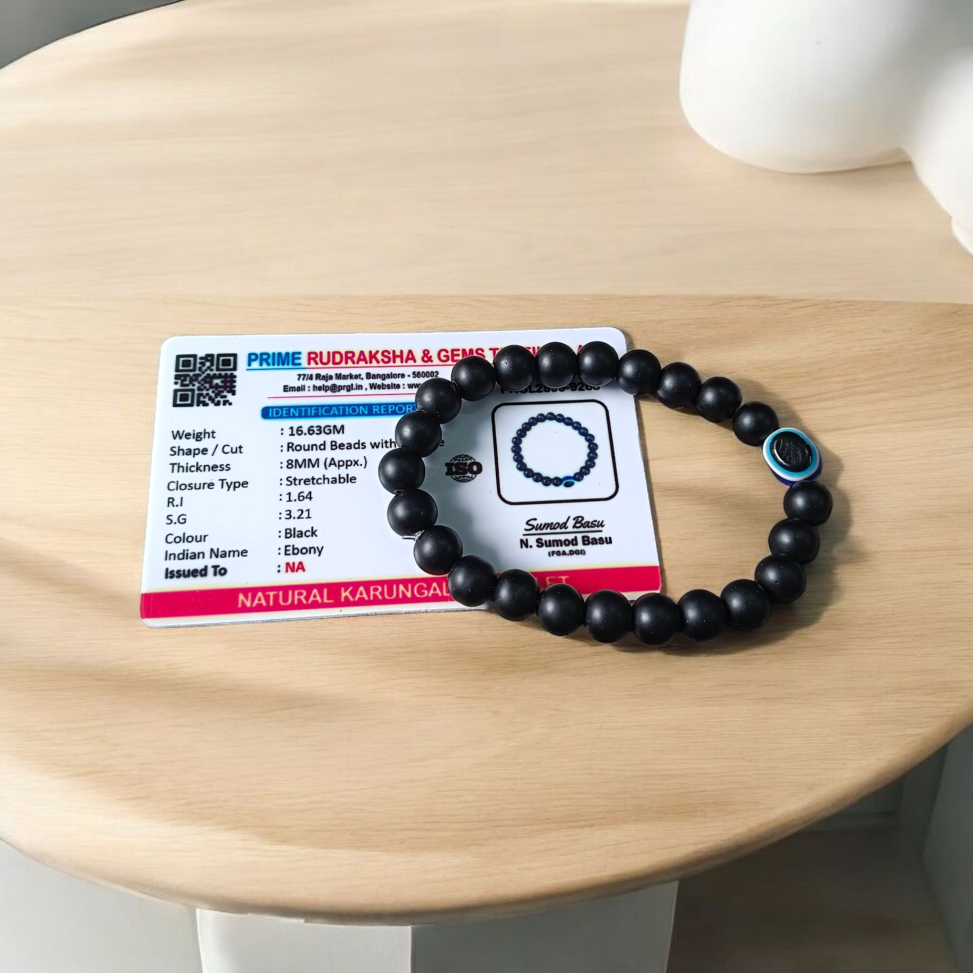 Natural Karungali (Ebony) Bracelet with Evil Eye Bead, stretchable 8mm beads, lab-certified and spiritually protective – Timeshopee product image