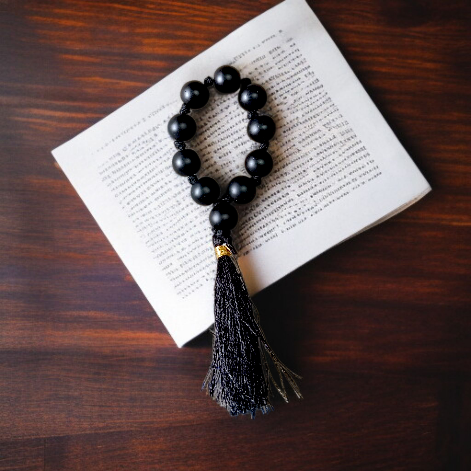Natural Karungali (Ebony) Finger Mala with 9+1 dark wooden beads, 8mm size, used for meditation, chanting, and puja rituals, suitable for men and women