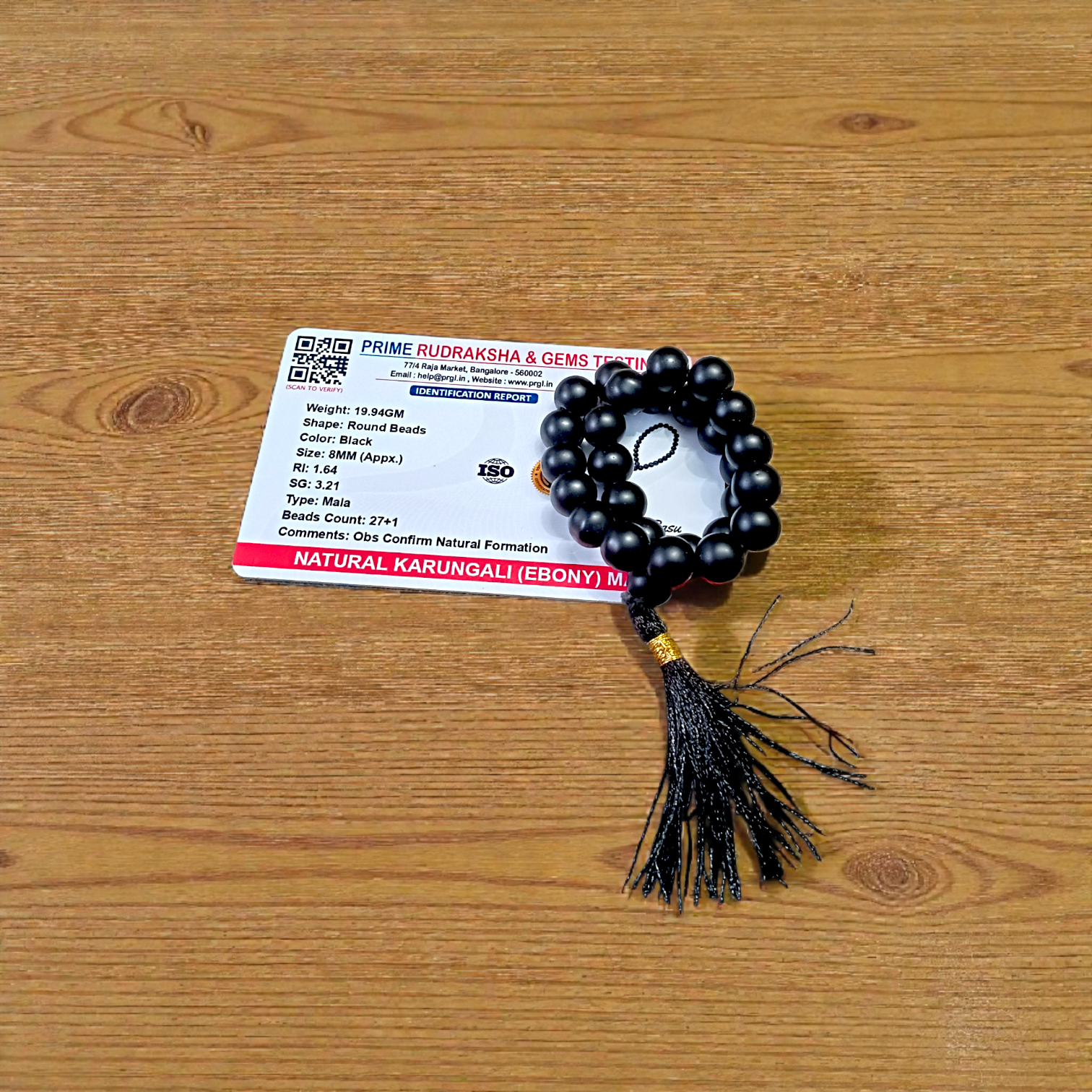 Natural Karungali (Ebony) Mala - 108+1 Beads 8MM - Lab Certified