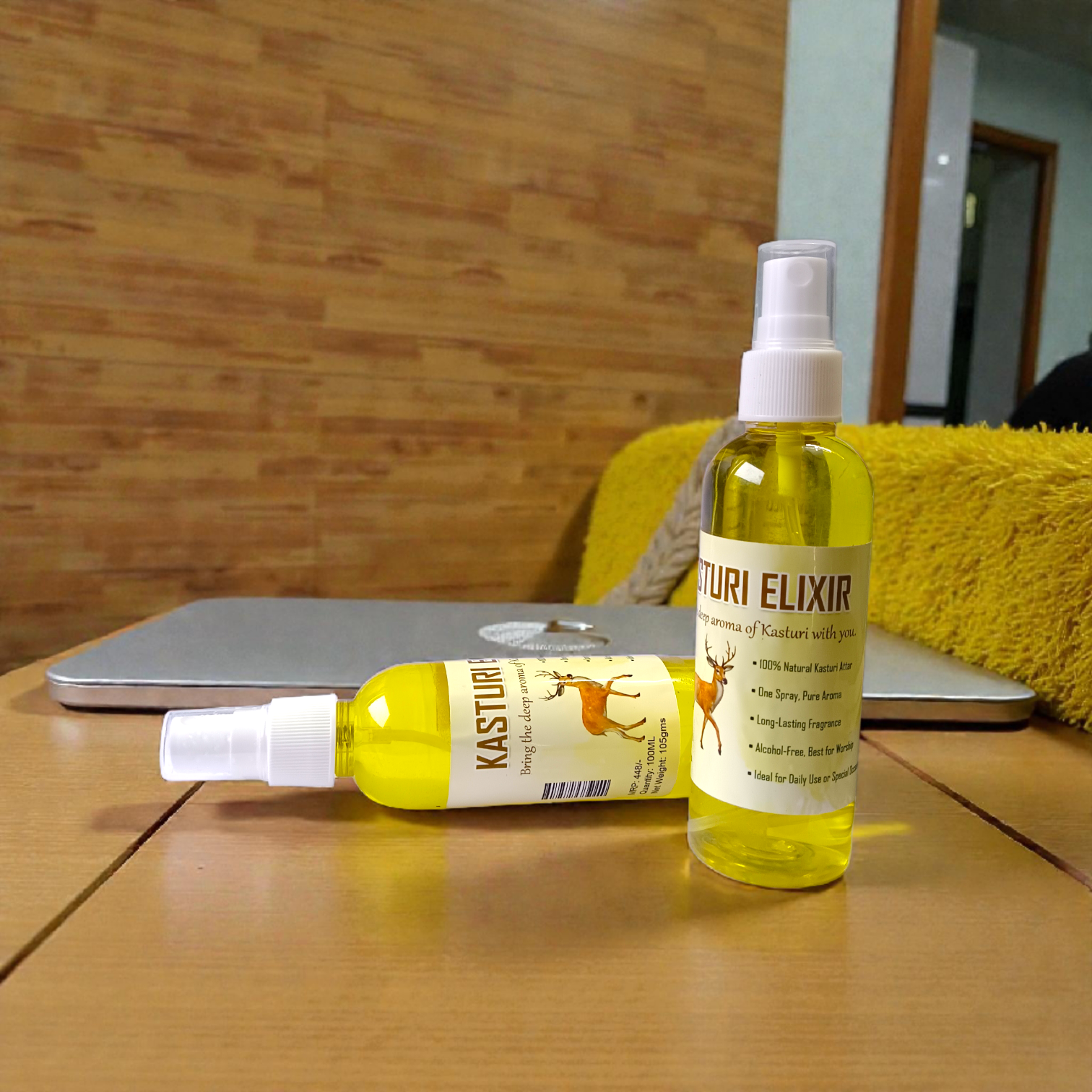 Natural Kasturi Elixir Spray Attar 100ML set of 2 bottles with musk fragrance packaging