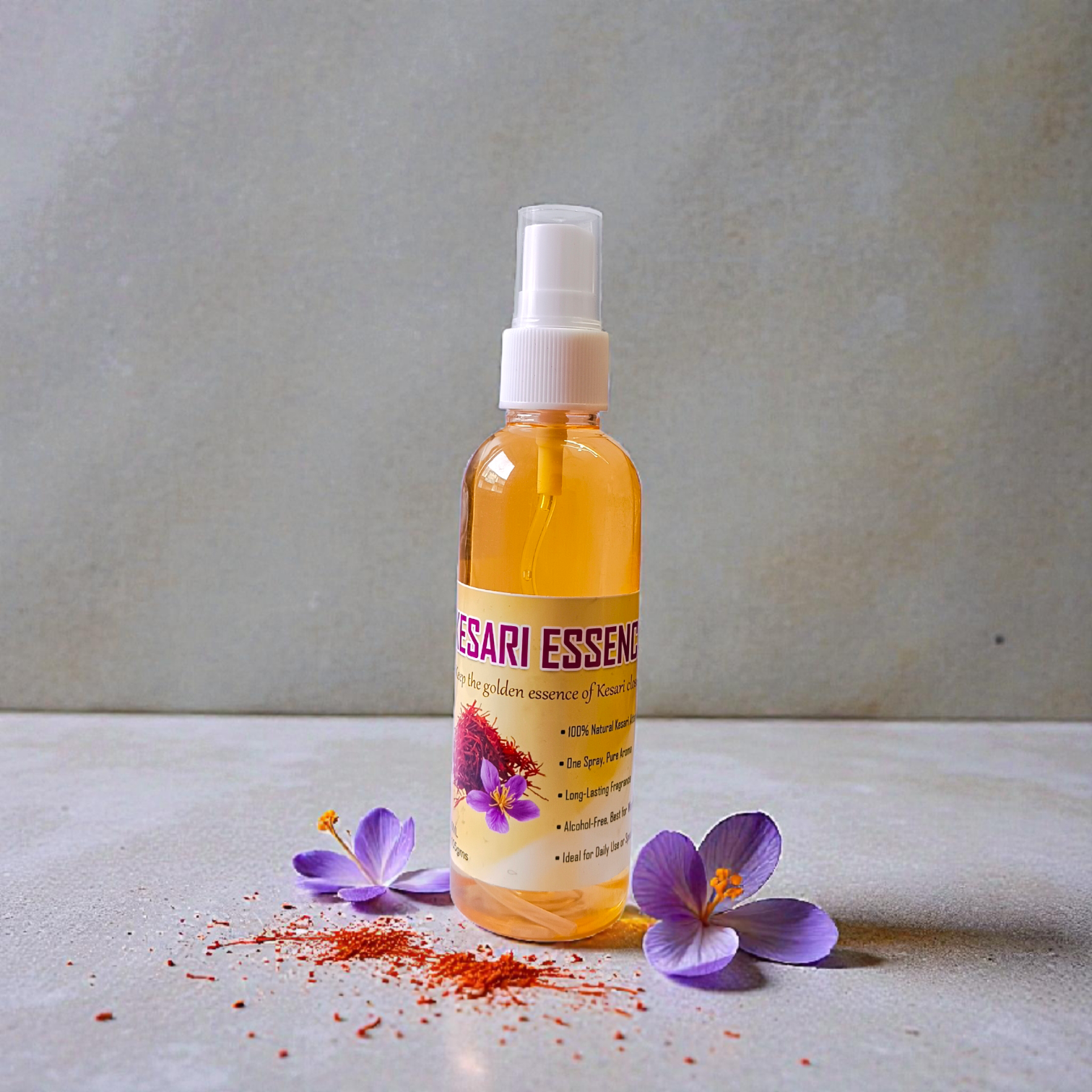 Natural Kesari Essence Spray Attar 100ML bottle with rich saffron-inspired fragrance packaging