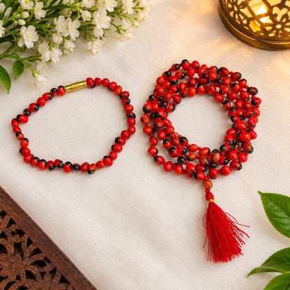 Natural Lal Gunja Mala and Red Gunja Bracelet lab certified spiritual combo for tantra, mantra chanting and protection