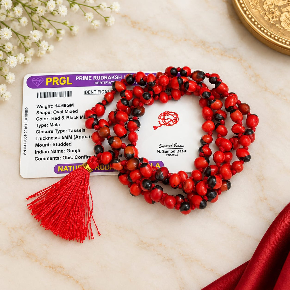 Natural Lal Gunja Mala and Red Gunja Bracelet lab certified spiritual combo for tantra, mantra chanting and protection