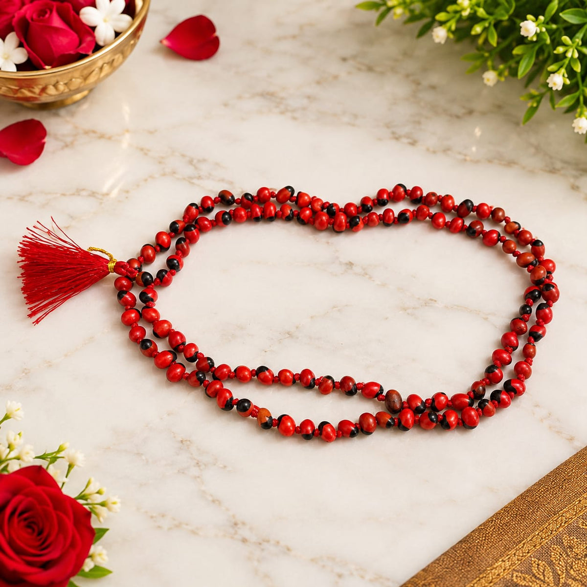 Natural Lal Gunja Mala and Red Gunja Bracelet lab certified spiritual combo for tantra, mantra chanting and protection
