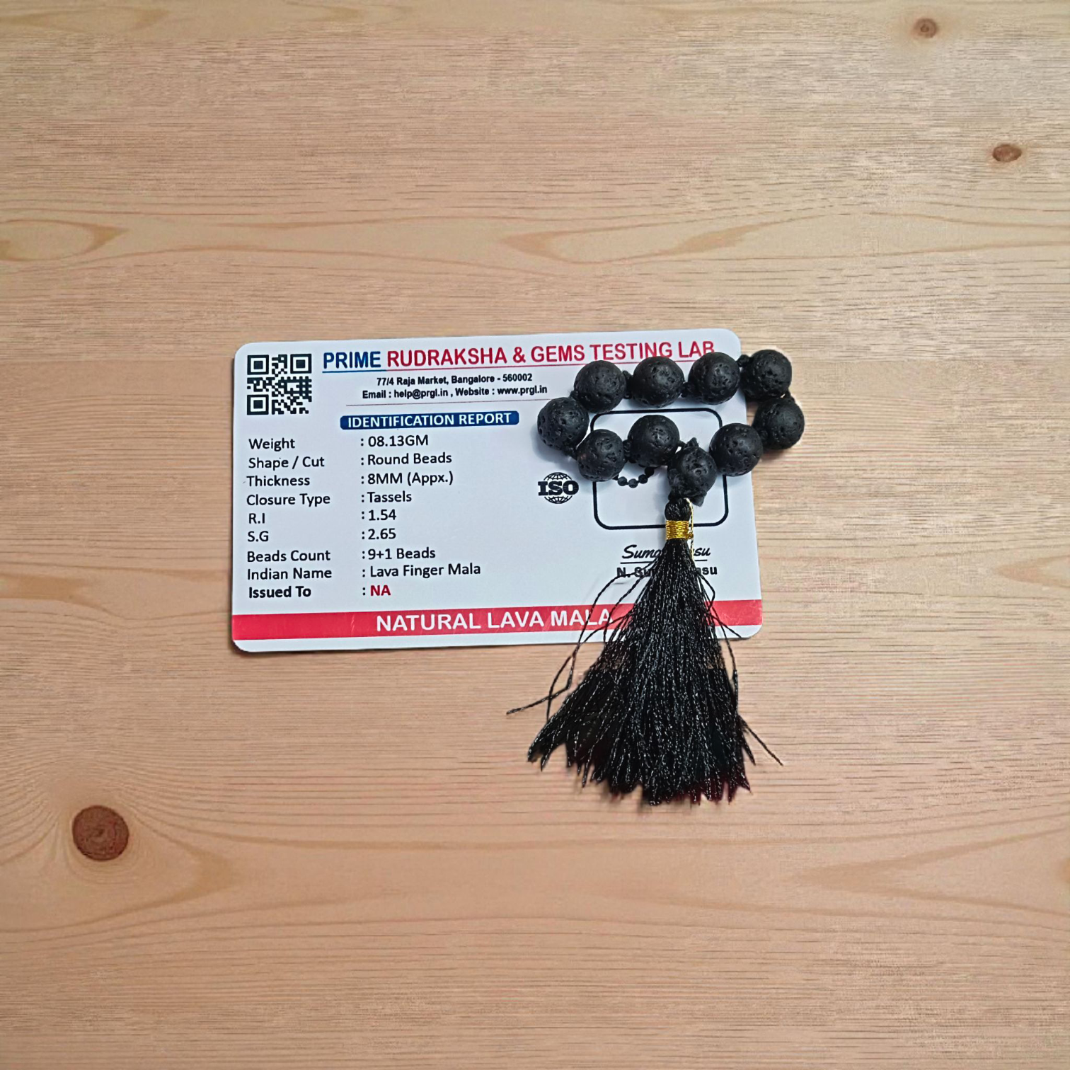 Natural Lava Finger Mala with 9+1 Beads (8mm size), ideal for meditation, chanting, and healing rituals – lab certified and handcrafted for spiritual use