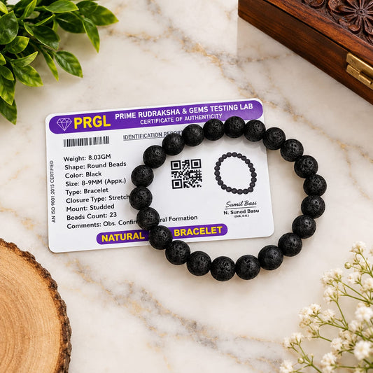 Natural Lava Stone Bracelet 8mm beads, stretchable lab certified bracelet for meditation, daily wear and spiritual practice