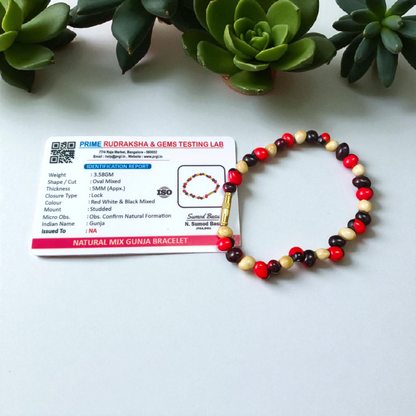 Natural Mix Gunja Bracelet - Red White Black Beads | Lab Certified