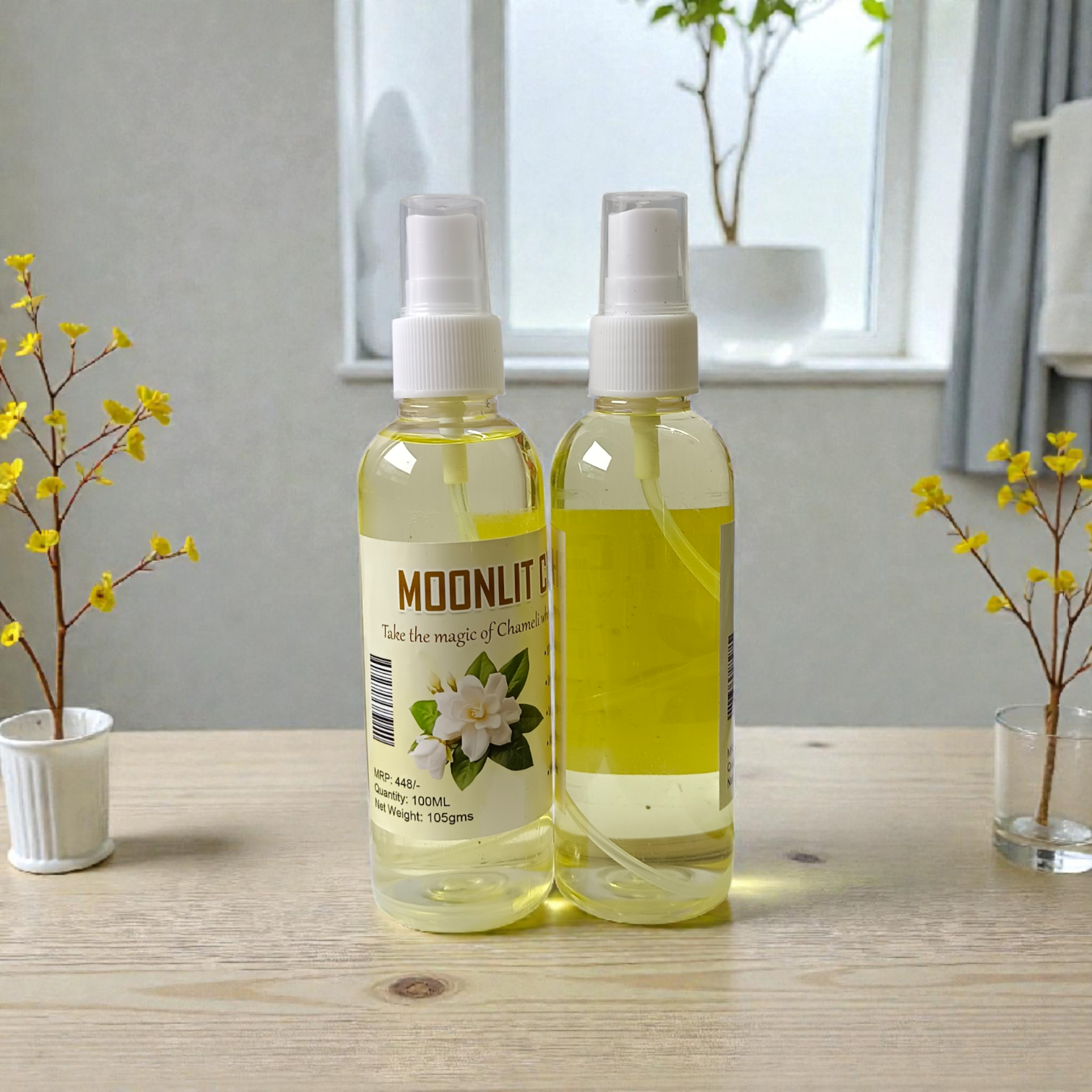 Natural Moonlit Chameli Spray Attar 100ML set of 2 bottles with jasmine floral fragrance packaging