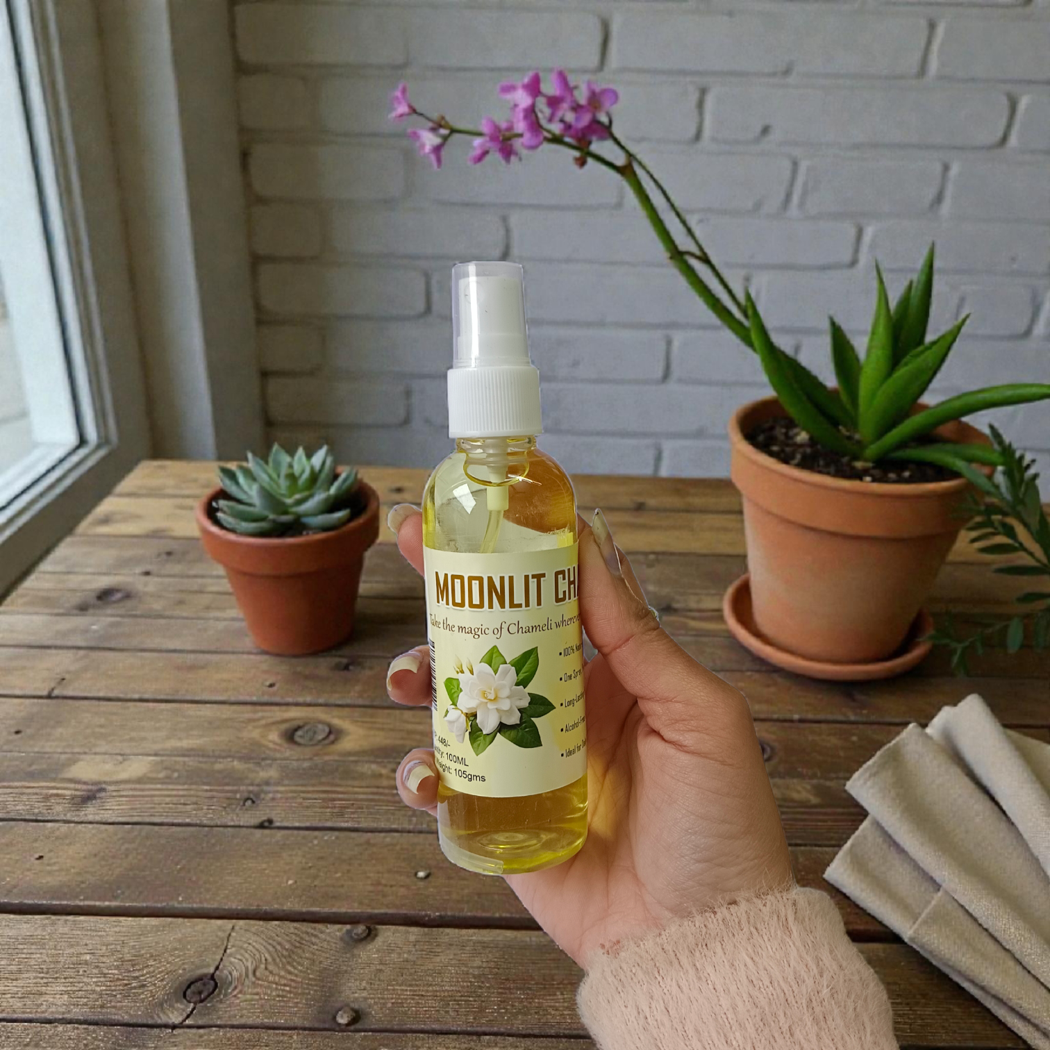 Natural Moonlit Chameli Spray Attar 100ML set of 2 bottles with jasmine floral fragrance packaging