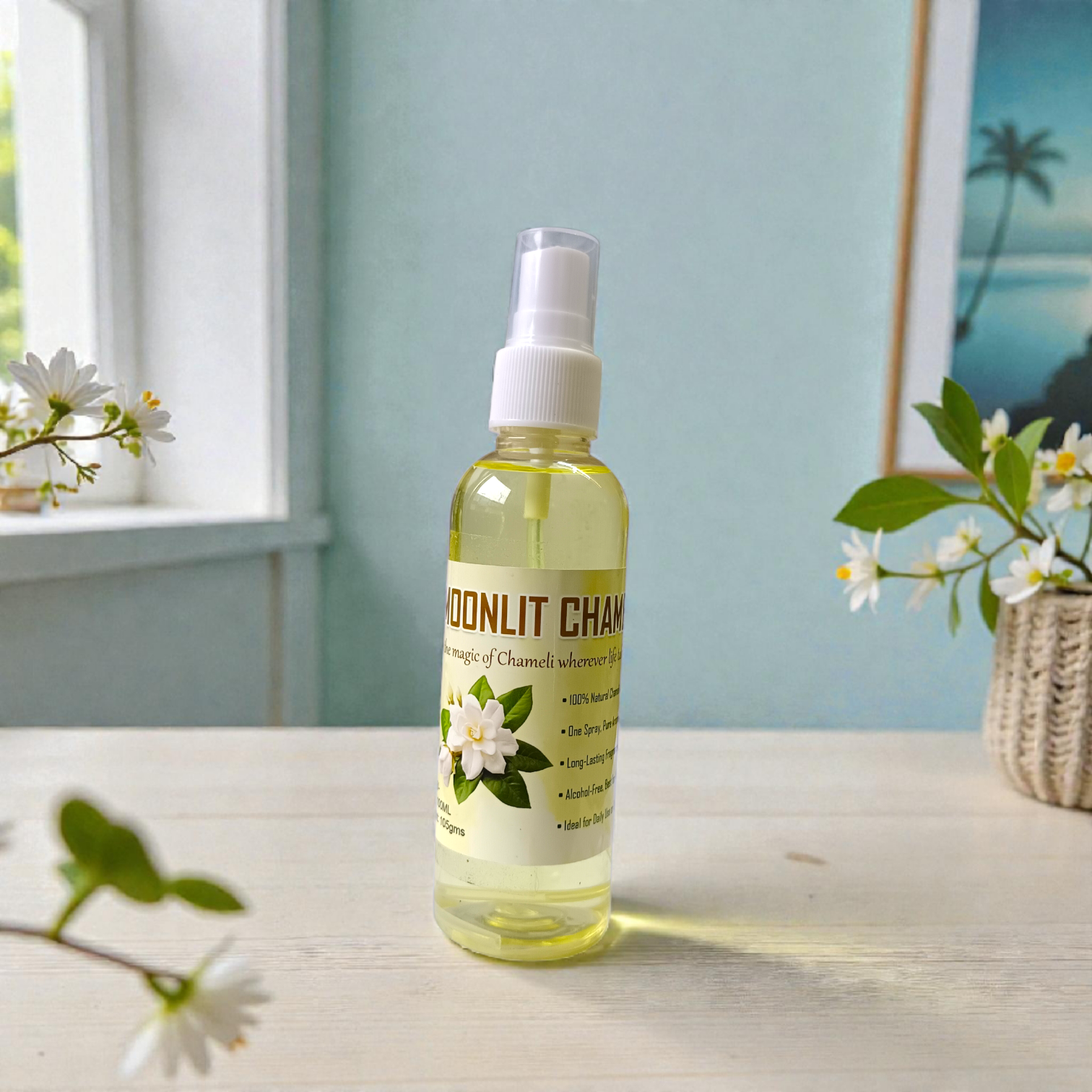 Natural Moonlit Chameli Spray Attar 100ML set of 2 bottles with jasmine floral fragrance packaging