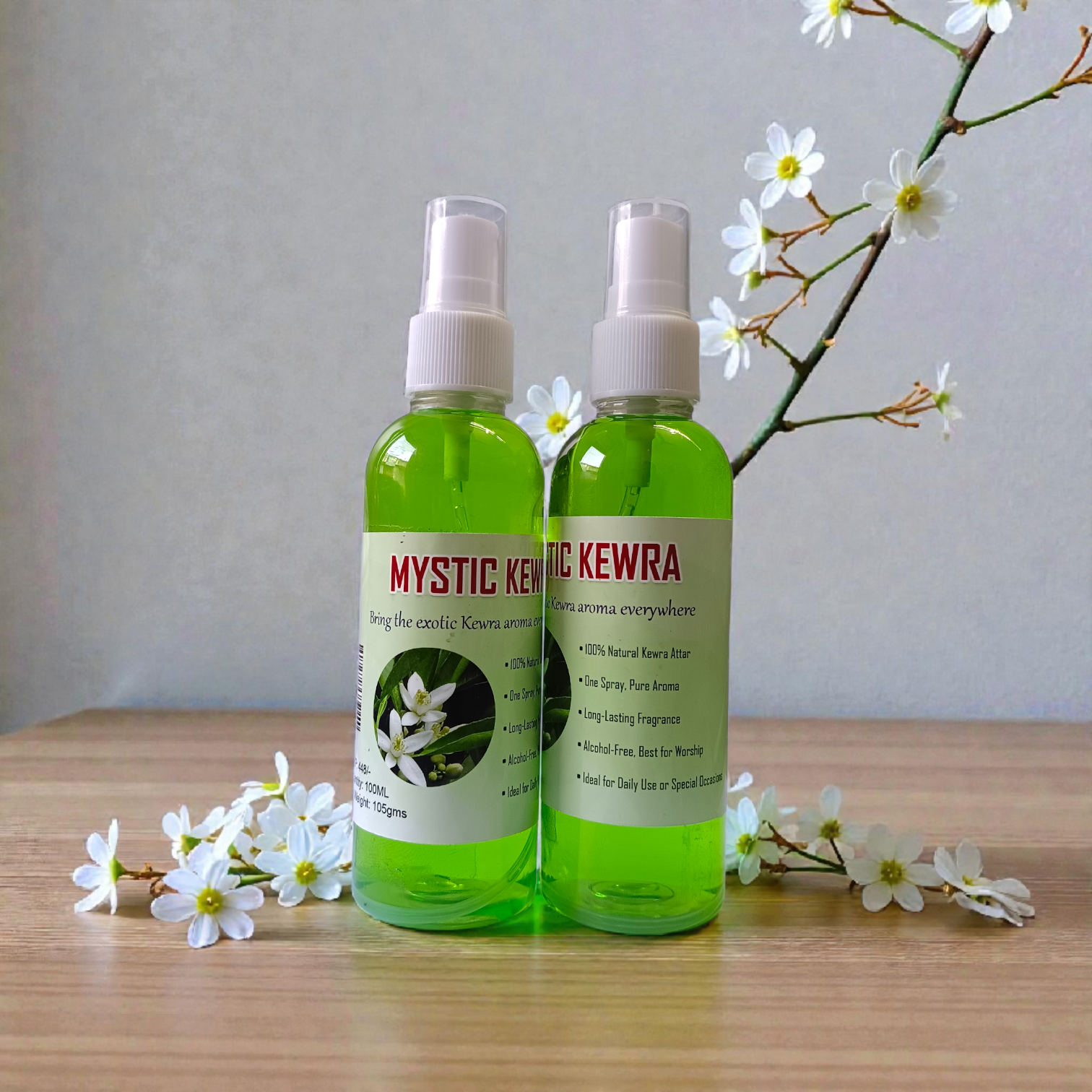Natural Mystic Kewra Spray Attar 100ML Set of 2 alcohol-free long-lasting fragrance bottle