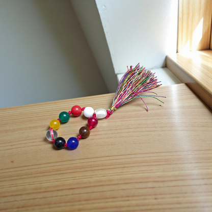 Natural Navratan Finger Mala 9+1 Beads, lab-certified multi-stone beads, spiritual meditation and prayer accessory
